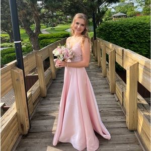 Satin Lace Light Pink Ballgown